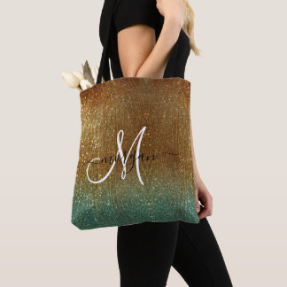 Holographic gold Glitter Monogram  Tote Bag