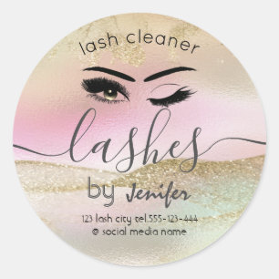 Holographic Gold glittery wink  lash cleaner Classic Round Sticker