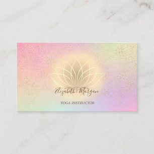 Holographic Gold Lotus Confetti Yoga Instructor Business Card