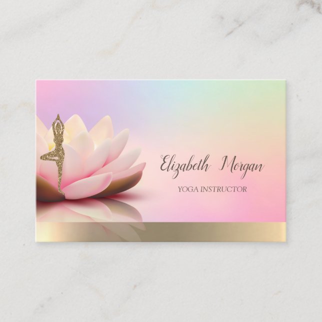 Holographic Gold,Lotus,Yoga Glitter Girl Business Card (Front)