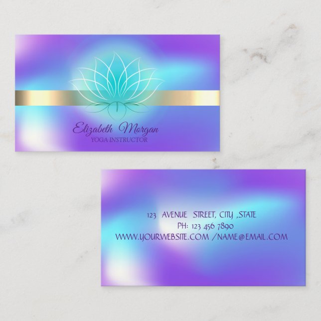 Holographic Gold Stripe, Lotus  Yoga Instructor Business Card (Front/Back)