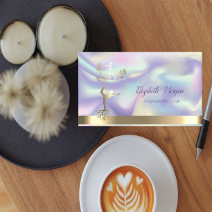 Holographic Gold Tree Women Silhouette, Yoga Business Card