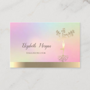 Holographic Gold Tree Women Silhouette Yoga Business Card