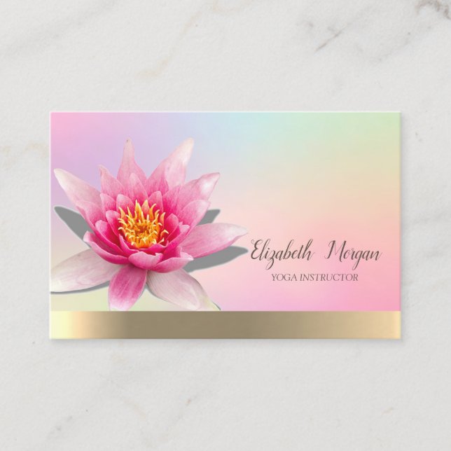 Holographic Gold,Watercolor Lotus, Yoga Business Card (Front)