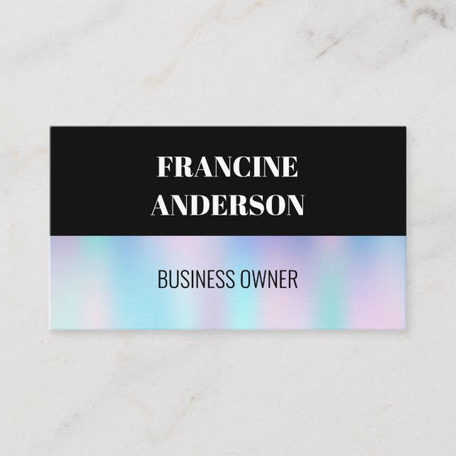 Holographic Gradient | Black Colour Block Business Card (Front)