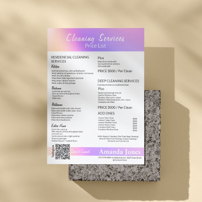 Holographic Gradient Cleaning Services Price List Flyer (Holographic Gradient Cleaning Services Price List Flyer)