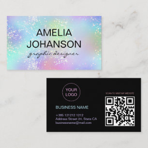 Holographic Gradient Glitter Business Card 