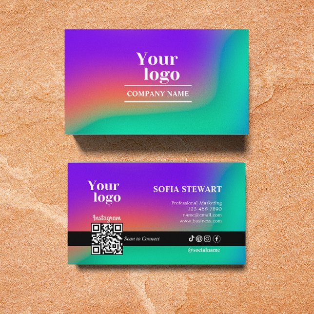 Holographic Gradient Scan To Connect Modern Bold Business Card (Instagram Qr Code Holographic Gradient Social Medi Business Card)