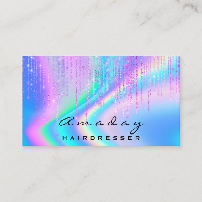 Holographic Hair Salon Beauty Pink Drips Makeup Business Card (Front)