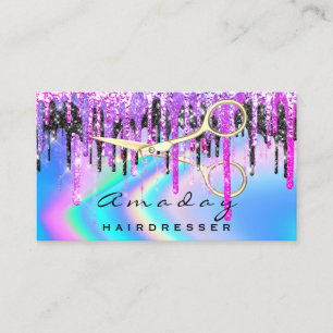 Holographic Hair Salon Beauty Salon Drips Scissors Business Card