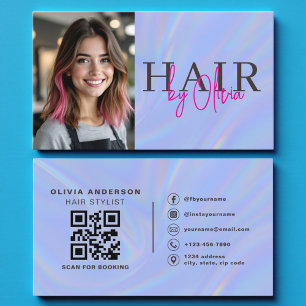 Holographic Hair Stylist Photo QR Code Business Card