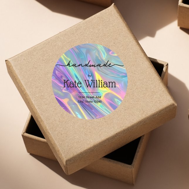 Holographic handmade return address classic round sticker (Creator Uploaded)