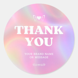 Holographic Heart Wings Thank You Business Wedding Classic Round Sticker