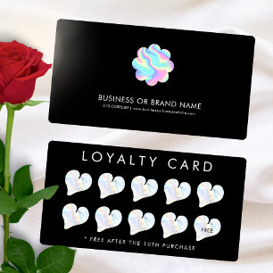 Holographic Hearts Business Logo Boutique Coffee Loyalty Card