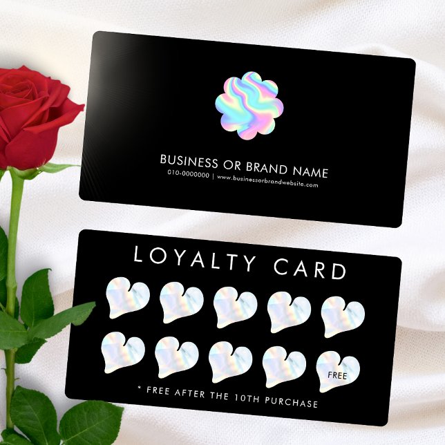 Holographic Hearts Business Logo Boutique Coffee Loyalty Card (Creator Uploaded)