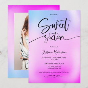Holographic ice cream purple girly pink Sweet 16 Invitation