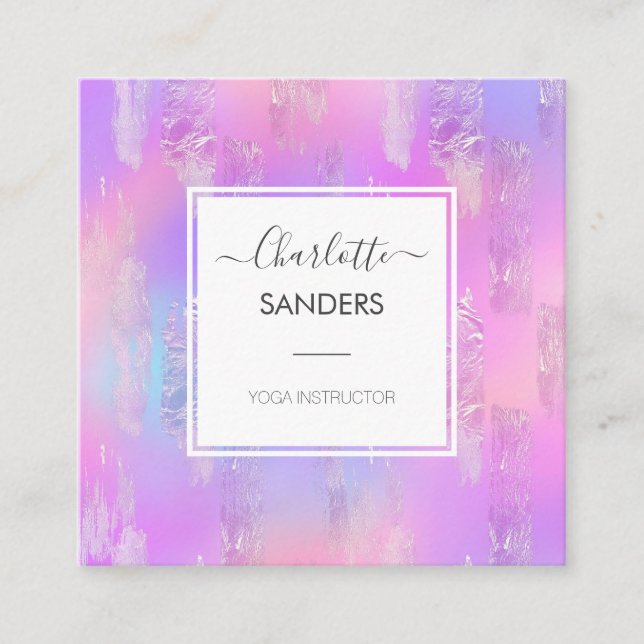 Holographic iridescent gold foil  square business card (Front)