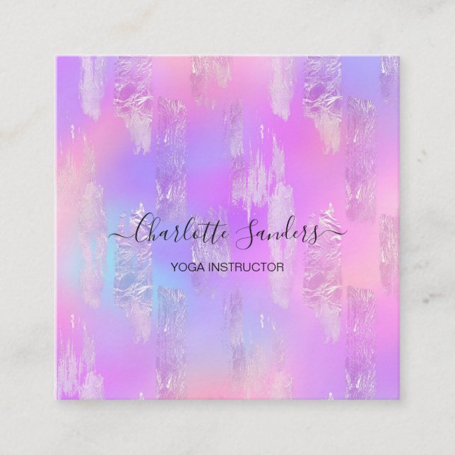 Holographic iridescent gold foil  square business card (Front)