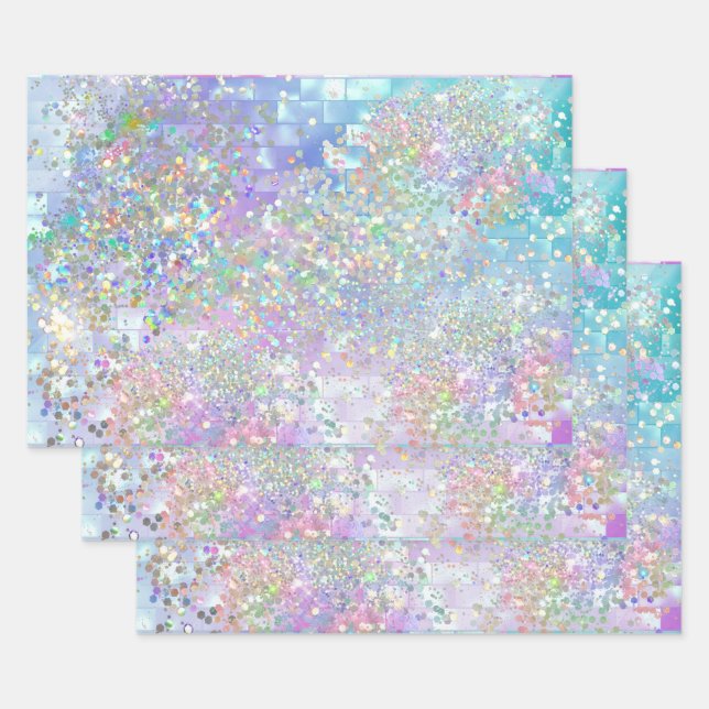 Holographic iridescent mermaid glitter sparkling  wrapping paper sheet (Set)