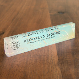 Holographic Iridescent Opal Custom Desk Name Plate