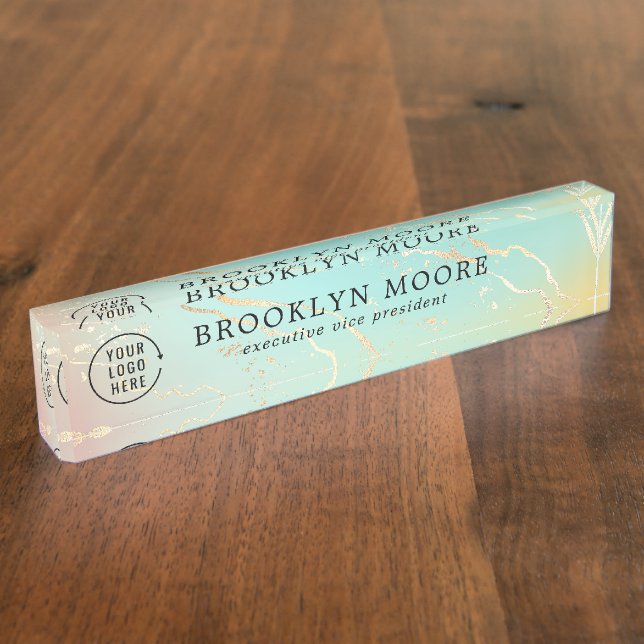 Holographic Iridescent Opal Custom Desk Name Plate (Side)