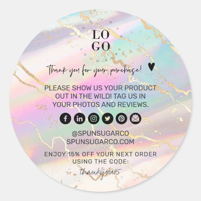Holographic Iridescent Opal Gem Business Thank You Classic Round Sticker (Front)