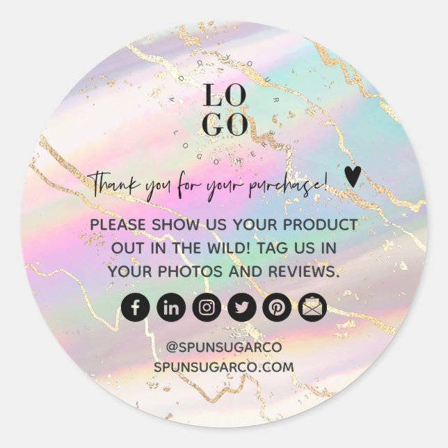 Holographic Iridescent Opal Gem Business Thank You Classic Round Sticker (Front)