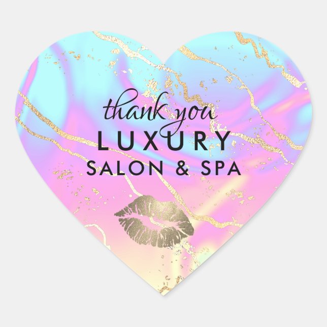 Holographic Iridescent Opal Gemstone | Thank You Heart Sticker (Front)