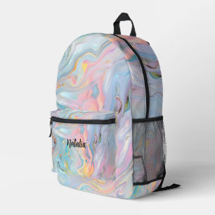 Holographic Iridescent Opal Marble Girls Printed Backpack