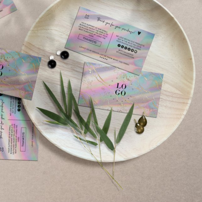 Holographic Iridescent Opal Marble Thank You Business Card (Creator Uploaded)