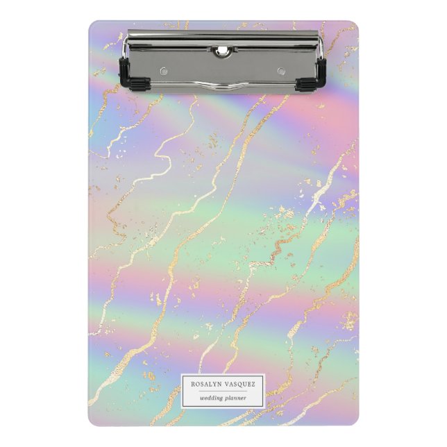 Holographic Iridescent Opal | Personalised Mini Clipboard (Front)