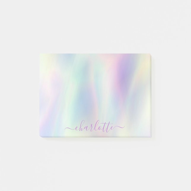 Holographic Iridescent Pastel Rainbow Name  Post-it Notes (Front)
