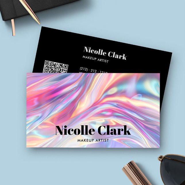 Holographic Iridescent QR Code Bold Modern Business Card (Creator Uploaded)