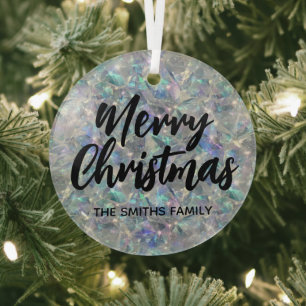 Holographic Iridescent Texture Merry Christmas Glass Tree Decoration