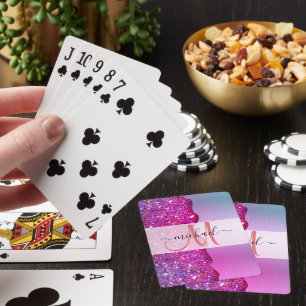 holographic iridescent ultra Pink Monogram Initial Playing Cards
