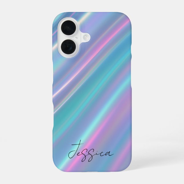 Holographic Iridescent Waves iPhone 16 Case (Back)