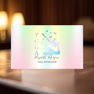 Holographic Iridescent Women Yoga Instructor Business Card