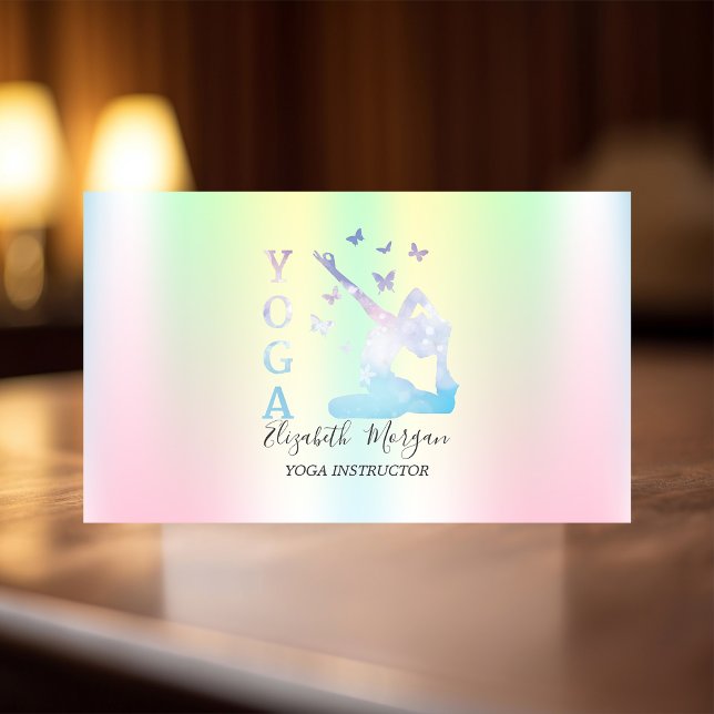 Holographic Iridescent Women Yoga Instructor Business Card (Creator Uploaded)