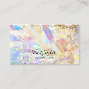 Holographic Iridesecent rainbow & faux gold leaf   Business Card