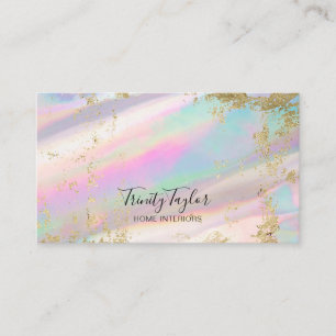Holographic Iridesecent rainbow & faux gold leaf  Business Card