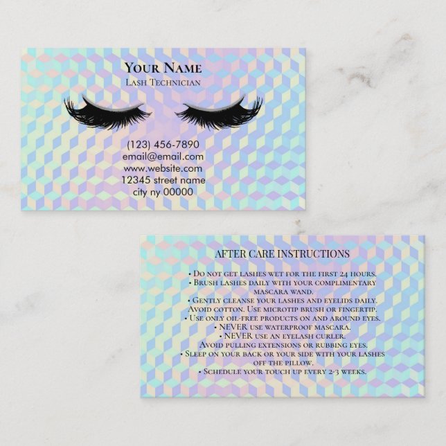 Holographic Lash Technician After care Card (Front/Back)