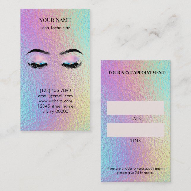 Holographic Lash Technician Appointment Card (Front/Back)