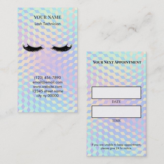 Holographic Lash Technician Appointment Card (Front/Back)