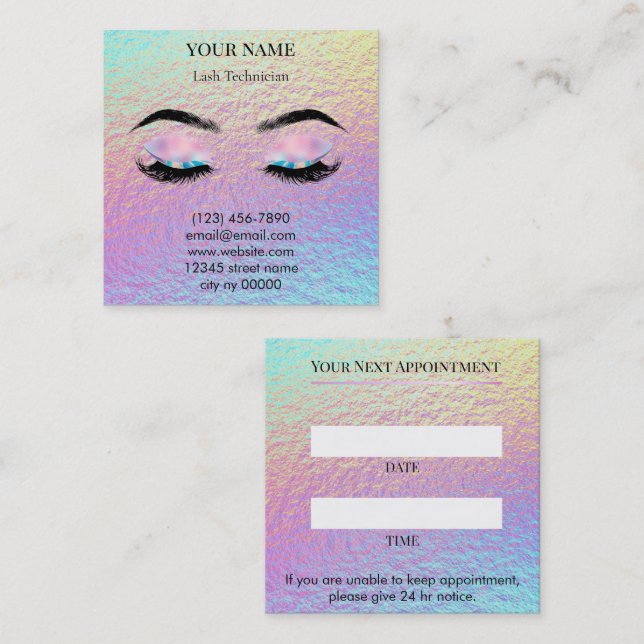 Holographic Lash Technician Appointment Card (Front/Back)