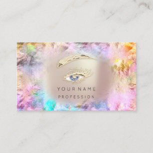 Holographic Lashes Brows Makeup Logo  Rose QRCode Business Card