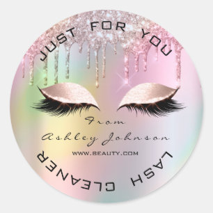Holographic Lashes Drips Pink Gold Lashes Cleaner Classic Round Sticker