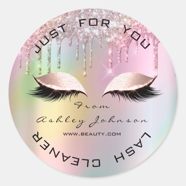 Holographic Lashes Drips Pink Gold Lashes Cleaner Classic Round Sticker (Front)