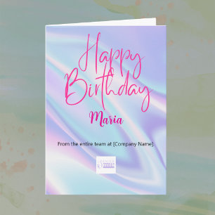 holographic light purple company birthday wishing  card