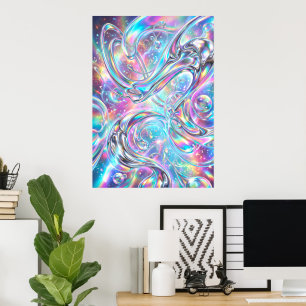 Holographic Liquid Chrome Iridescent Abstract Post Poster