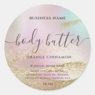 Holographic liquid glitter gold modern script cla classic round sticker